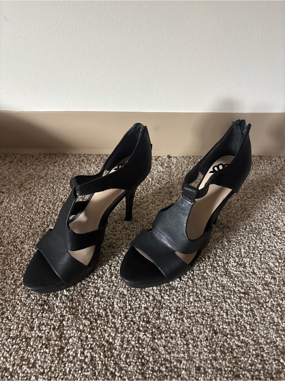 Fergie Black Open-Toe Strappy Stiletto Heels